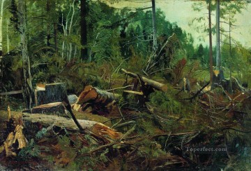 風景 Painting - 古典的な風景イワン・イワノビッチの森を伐採する